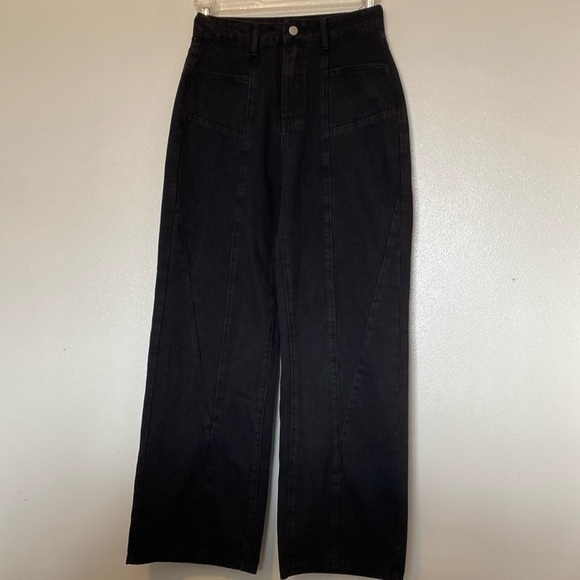Cider High Waisted Black Wide Leg 4 Pocket Cotton Denim Jeans 5